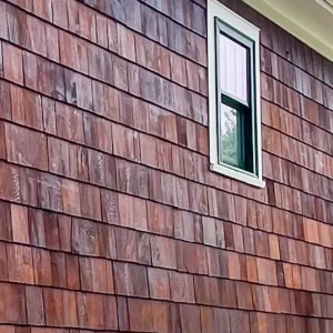 Cedar shake siding detail on a Nashville home exterior