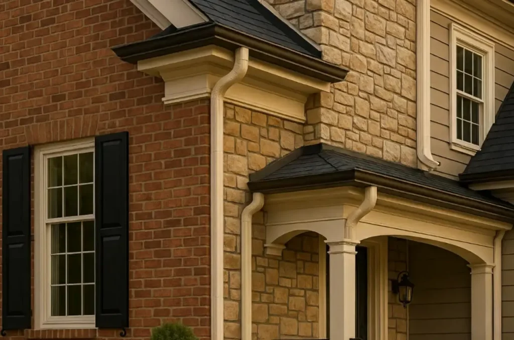 Gutter downspout installed on home exterior