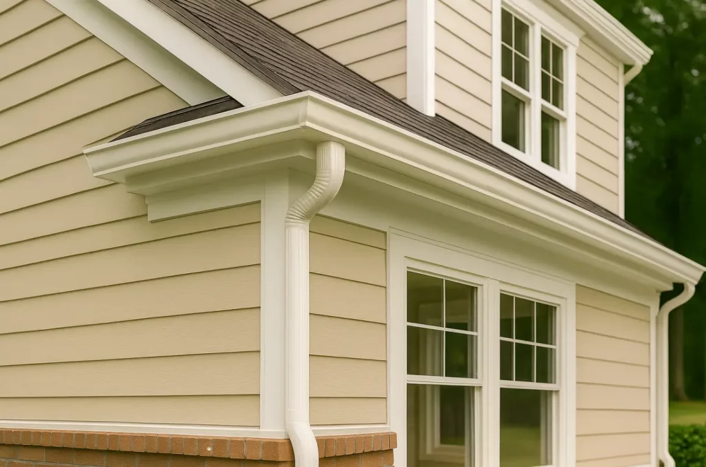 Seamless gutters on a upgraded home exterior