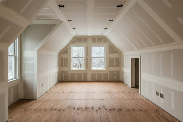 Addition with unfinished drywall in a newly remodeled room.